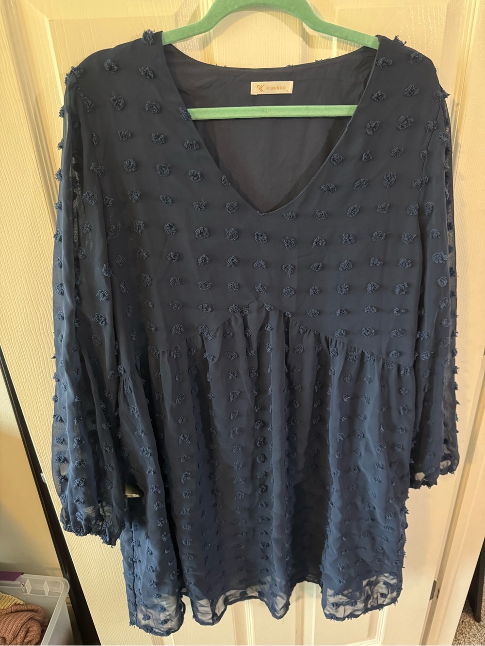 Kensie Navy Swiss Dot V-Neck Dress